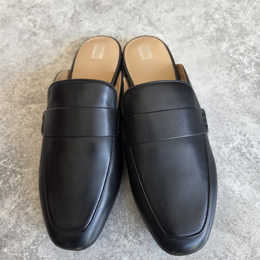 FITFLOP Black Leather Slip-On Loafers Womans US Size 9